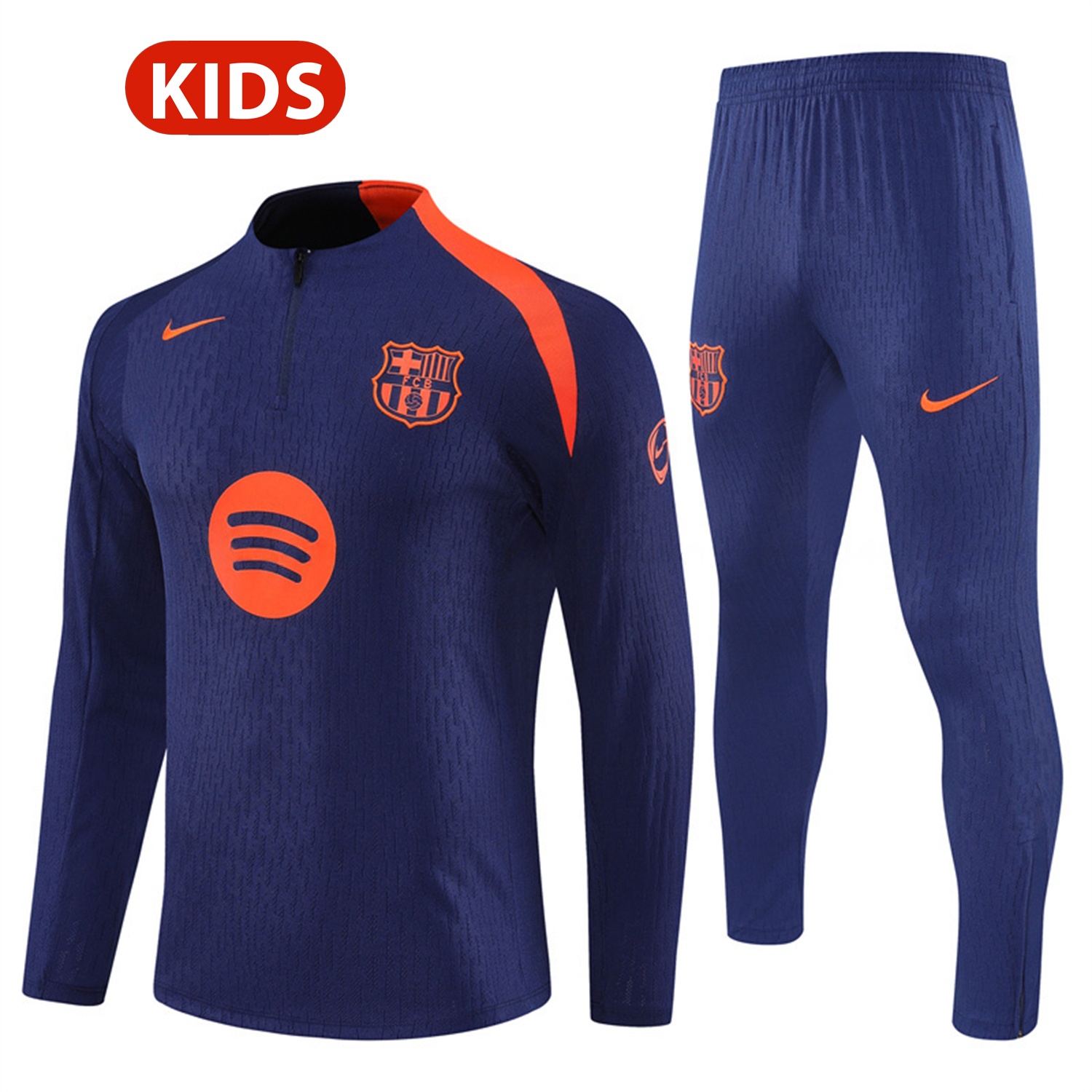 Barcelona 25-26 Kids Long Sleeve Training Set - Royal Blue Top Orange Sponsor & Royal Blue Pants - ManixJersey