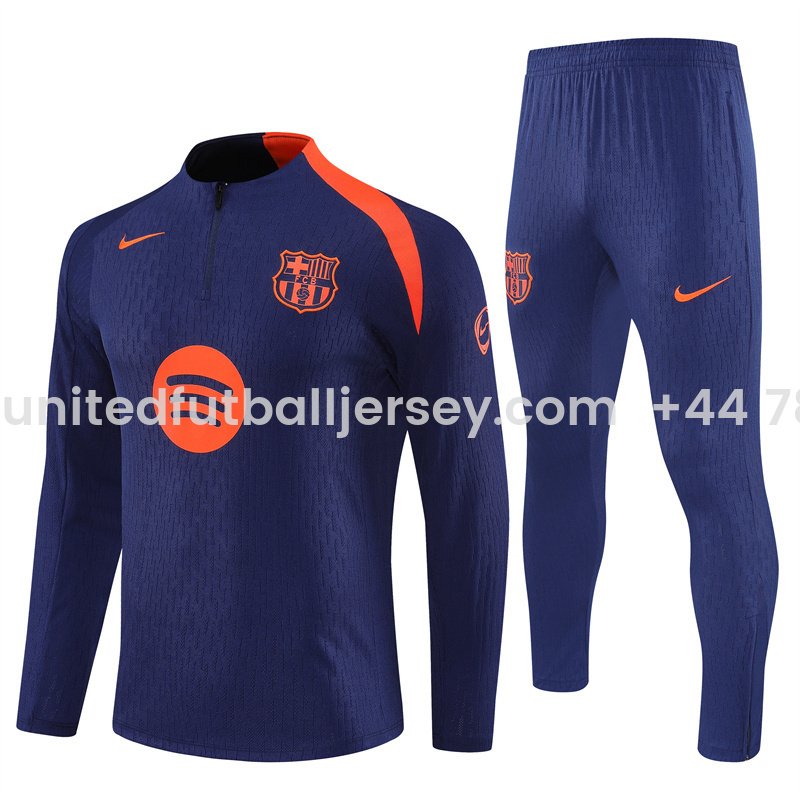Barcelona 25-26 Long Sleeve Training Set - Royal Blue Top Orange Sponsor & Royal Blue Pants - ManixJersey
