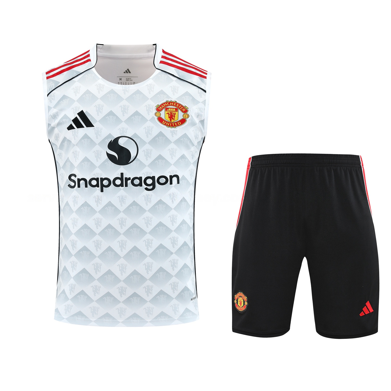 Manchester United 25-26 Vest Training Set - Red Edge White Vest & Black Shorts - ManixJersey