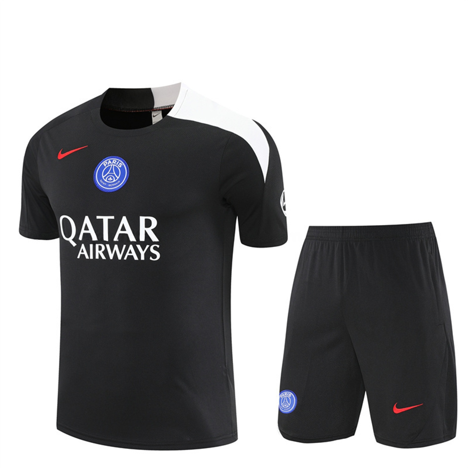 Paris Saint-Germain PSG 25-26 Short-Sleeve Training Set - White Edge Black Top & Black Shorts - ManixJersey