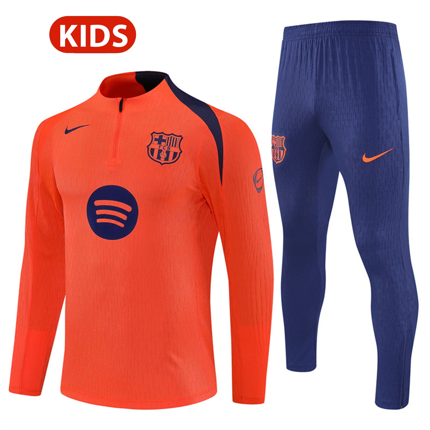 Barcelona 25-26 Kids Long Sleeve Training Set - Orange Top Royal Blue Sponsor & Royal Blue Pants - ManixJersey