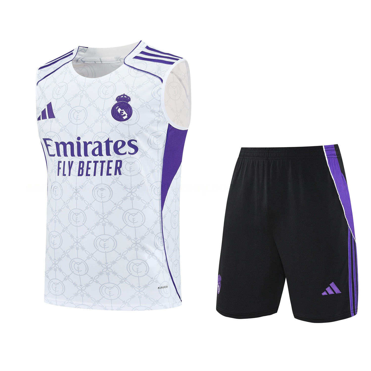 Real Madrid 25-26 Vest Training Set - Blue Edge White Vest & Black Shorts - ManixJersey