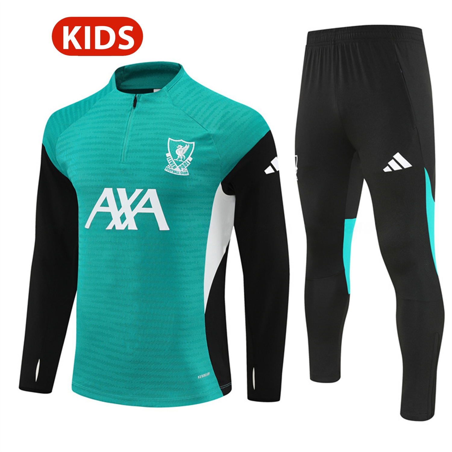 Liver.pool 25-26 Kids Long Sleeve Training Set - Player Version - Green Top and Black Pants - ManixJersey