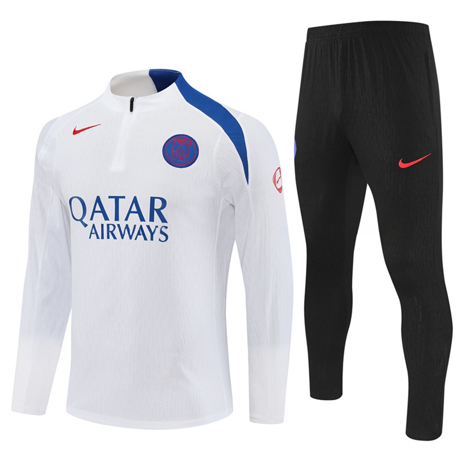 Paris Saint-Germain PSG 25-26 Long Sleeve Training Set - Player Version - White Top and Black Pants - ManixJersey