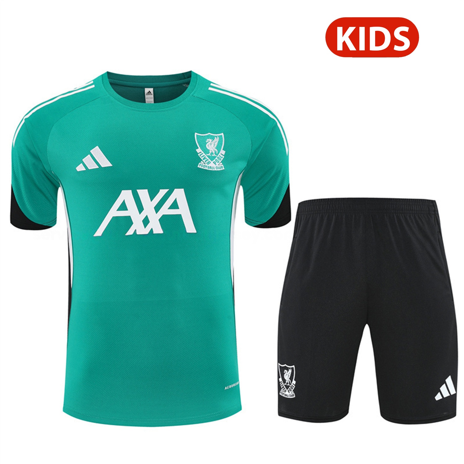 Liver.pool 25-26 Kids Short-Sleeve Training Set - Green Top & Black Shorts - ManixJersey