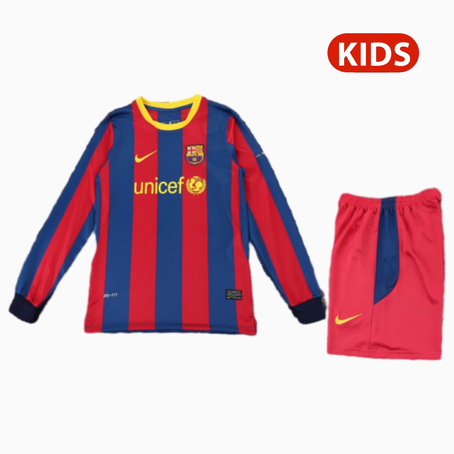 Retro Barcelona 2010-11 Home Long Sleeves Kids Kit - ManixJersey