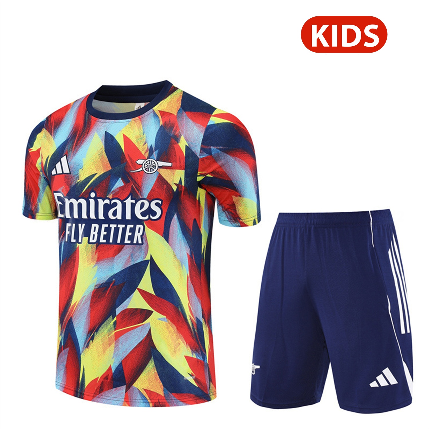 Arsenal 25-26 Kids Short-Sleeve Training Set - Colorful Camouflage Top & Blue Shorts - ManixJersey