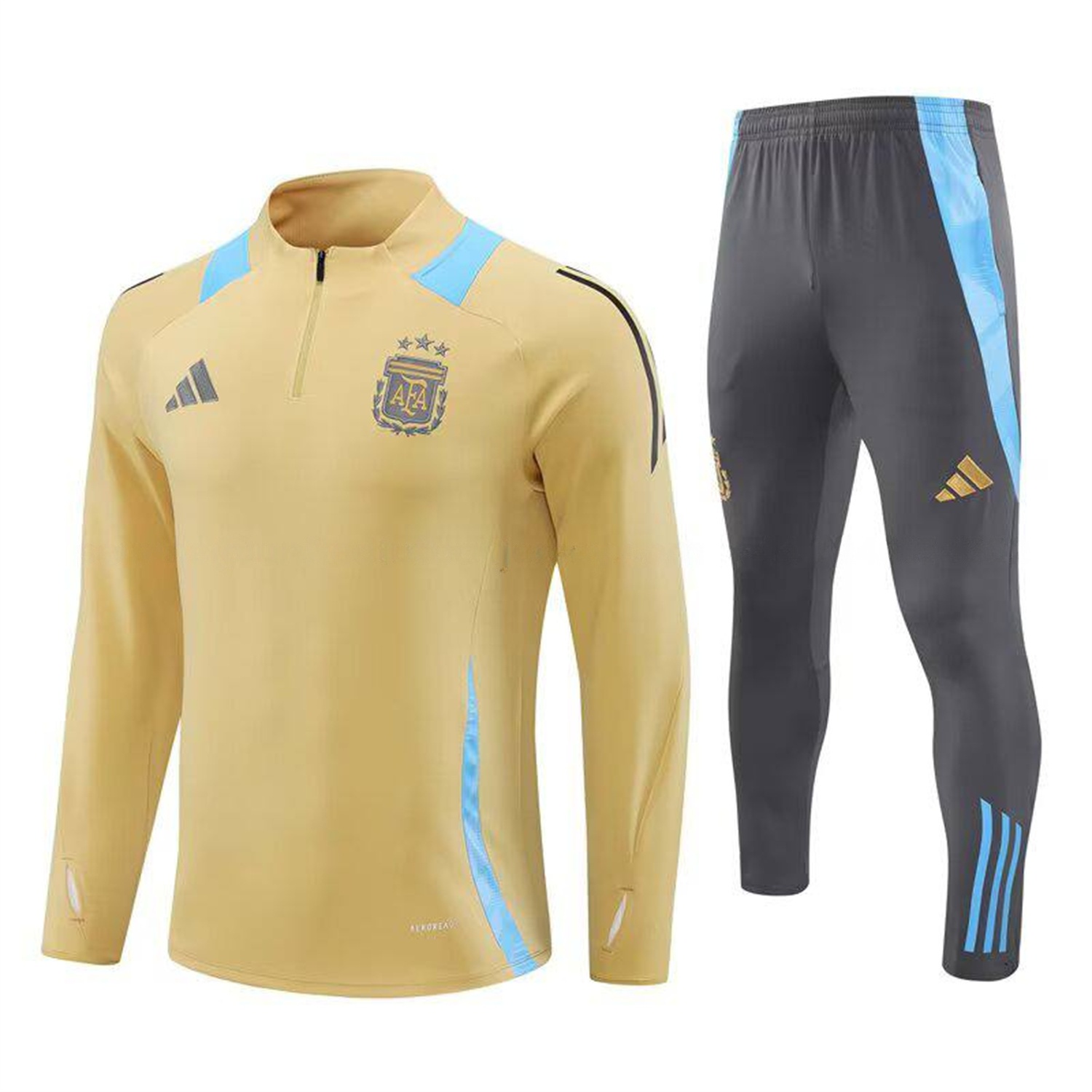 Argentina 25-26 Long Sleeve Training Set - Gold Top and Grey Pants - ManixJersey