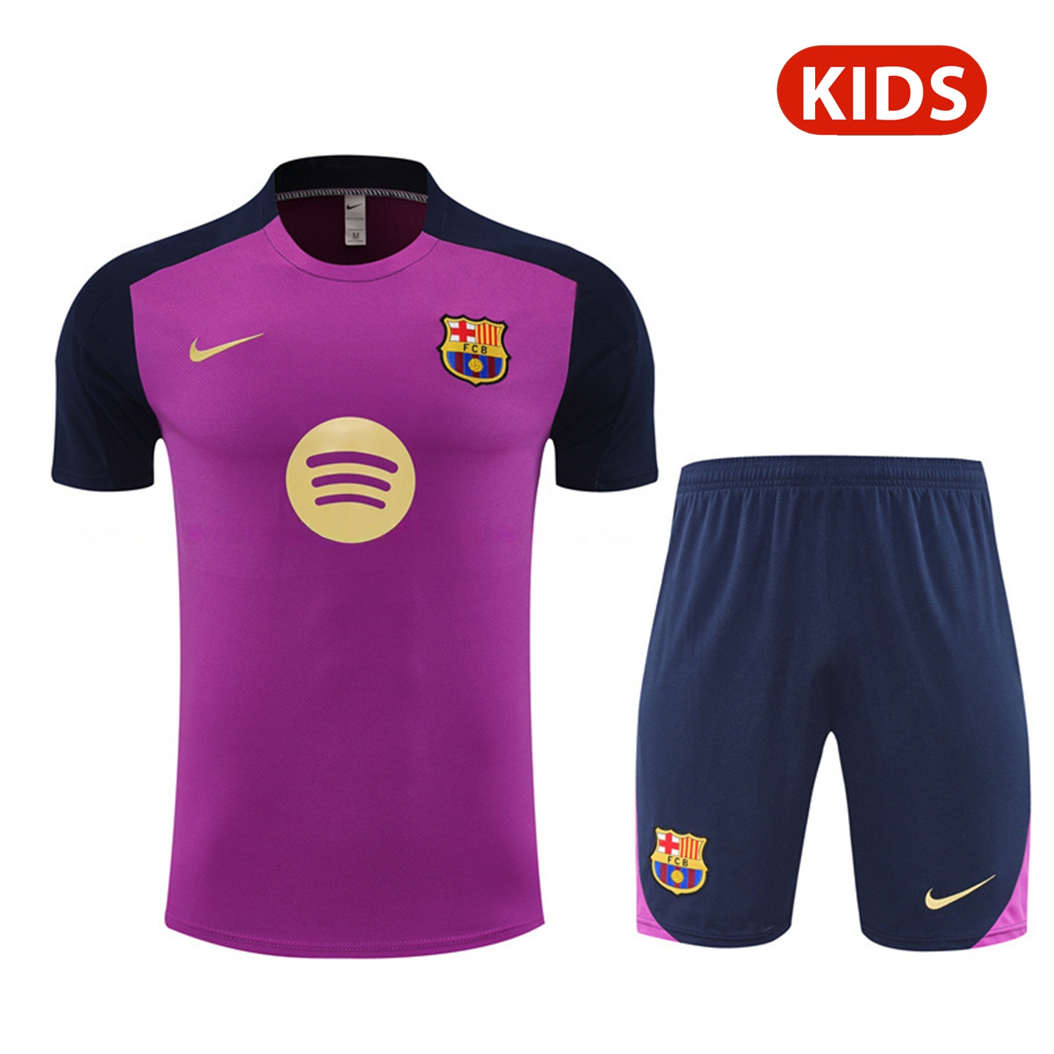 Barcelona 25-26 Kids Short-Sleeve Training Set - Purple Top & Deep Blue Shorts - ManixJersey