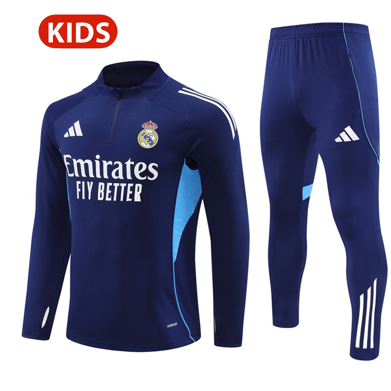 Real Madrid 25-26 Kids Long Sleeve Training Set - Deep Blue Top & Pants - ManixJersey