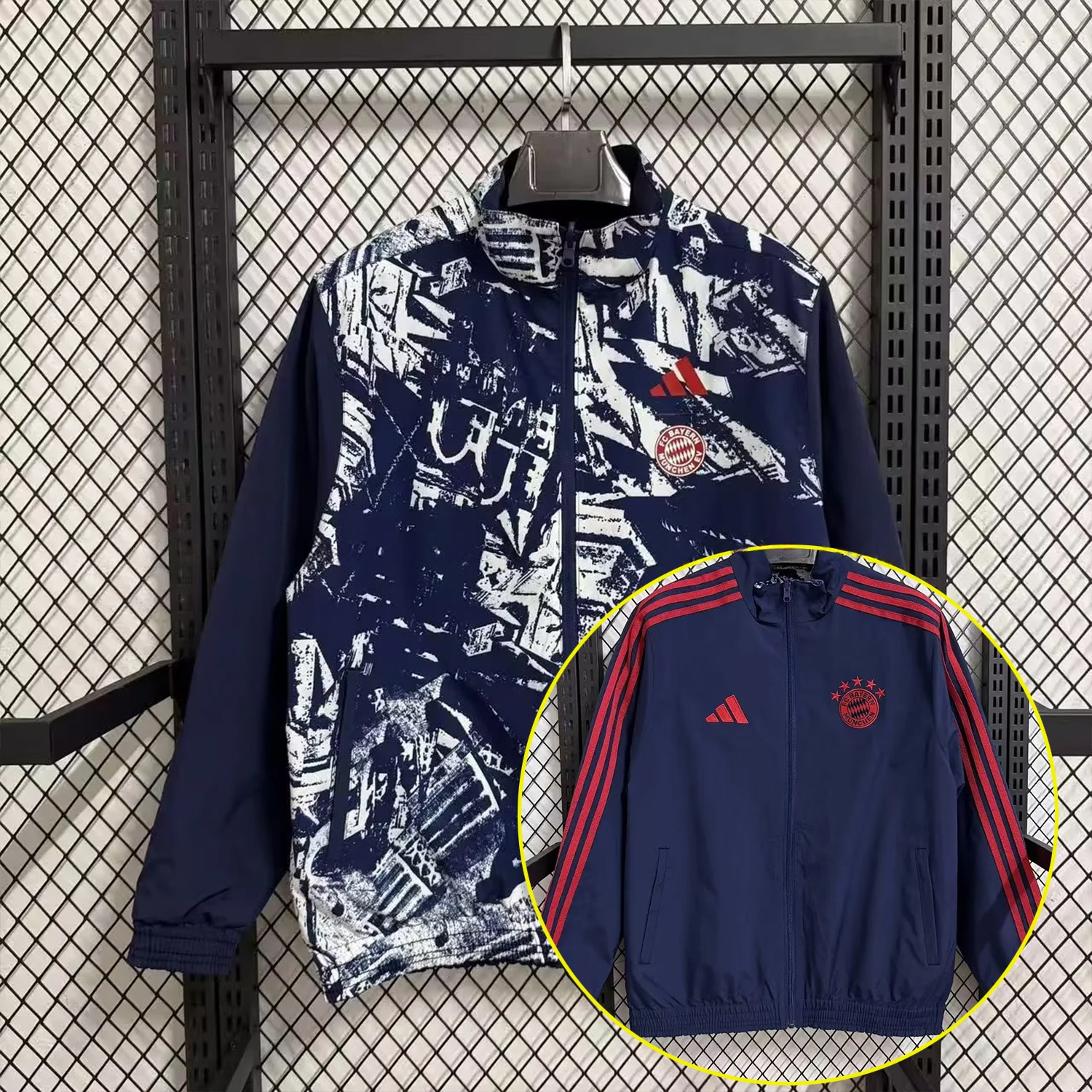 Bayern Munich 25-26 Double Sided Reversible Windbreaker - Deep Blue & White Blue - ManixJersey