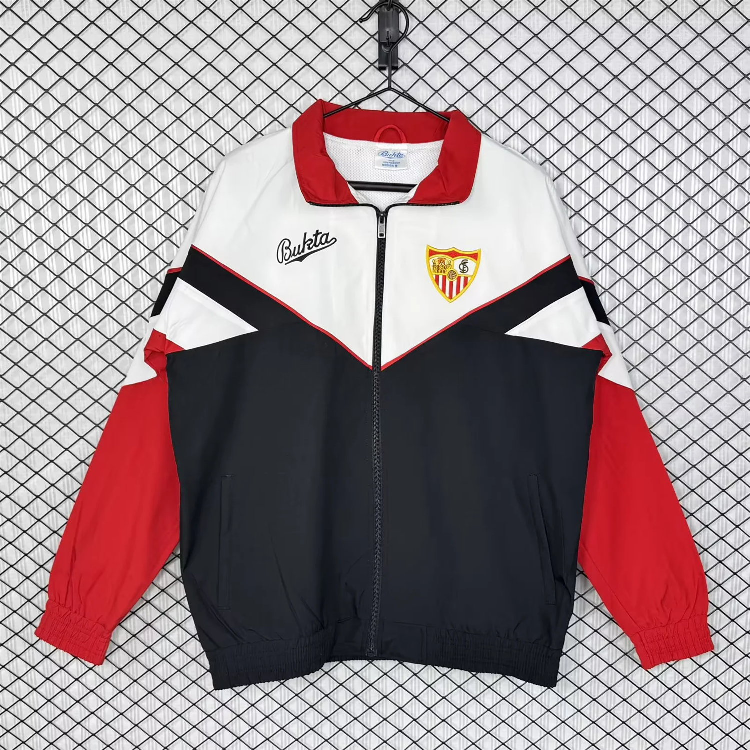 Retro Sevilla 1992-93 Home Windbreaker Jacket - Black And Red - ManixJersey