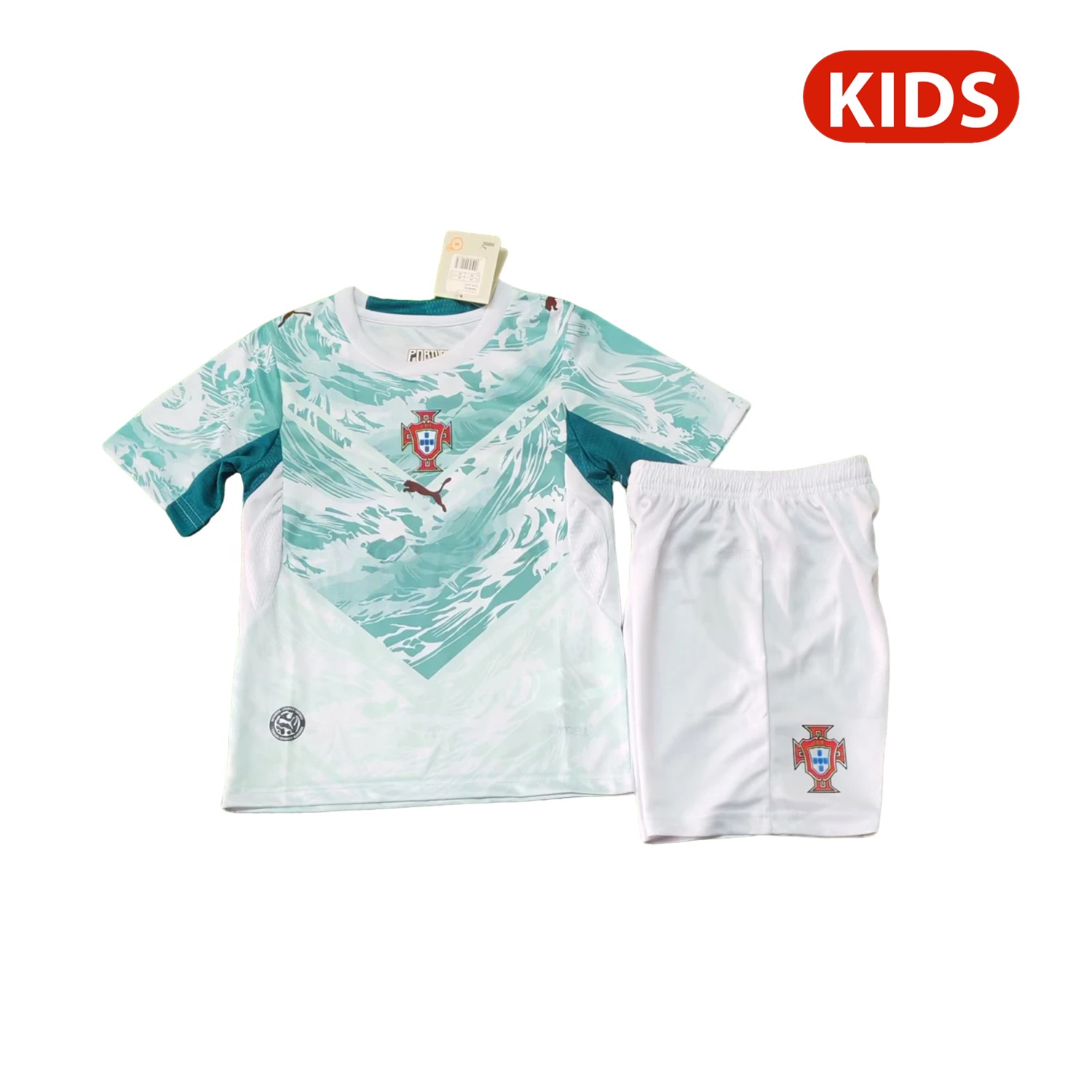 Portugal 2026 Away White And Cyan Kids Kit - ManixJersey