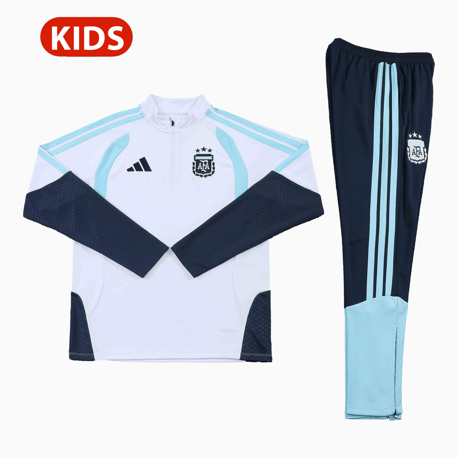 Argentina 2026 Kids Long Sleeve Training Set - White Top & Black Pants - ManixJersey