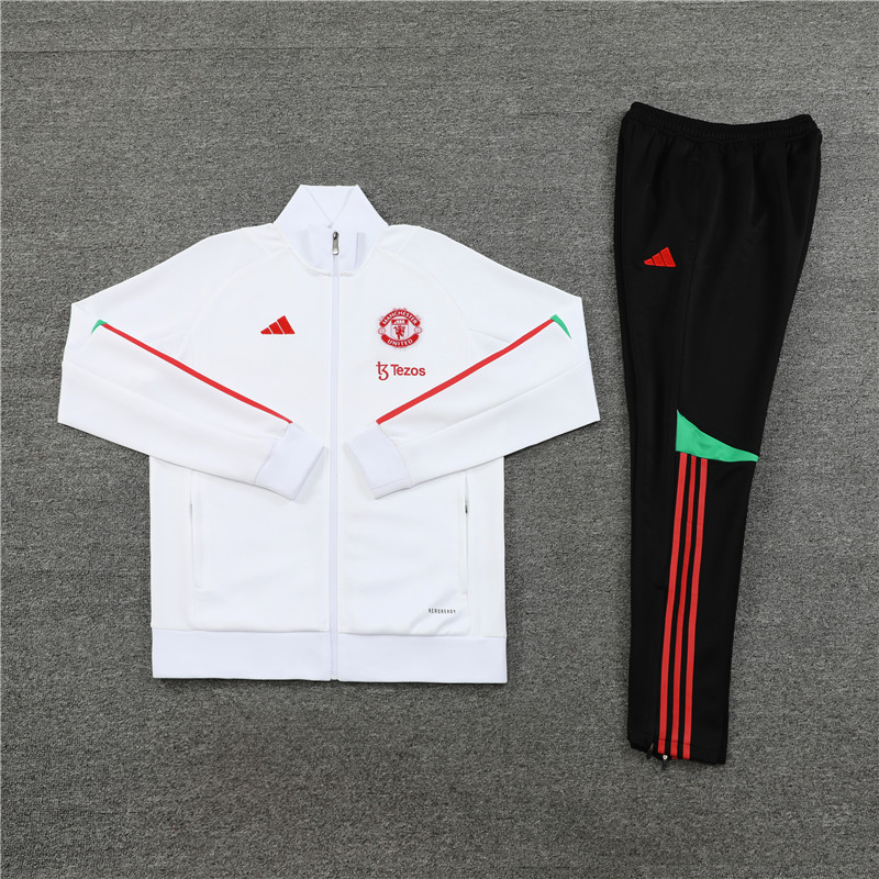 Manchester United 23-24 Jacket Training Tracksuit -White and Black - ManixJersey