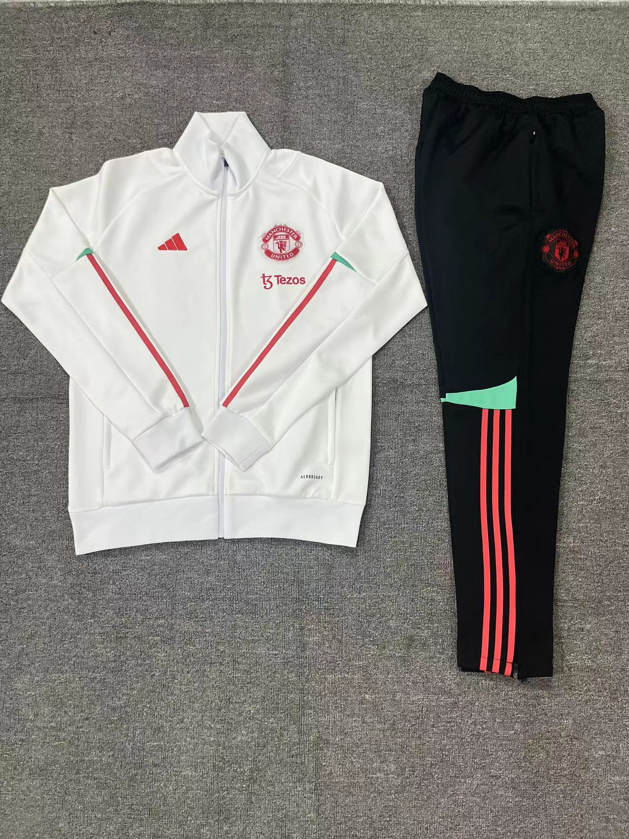 Manchester United 23-24 Kids Jacket Training Tracksuit - White - ManixJersey