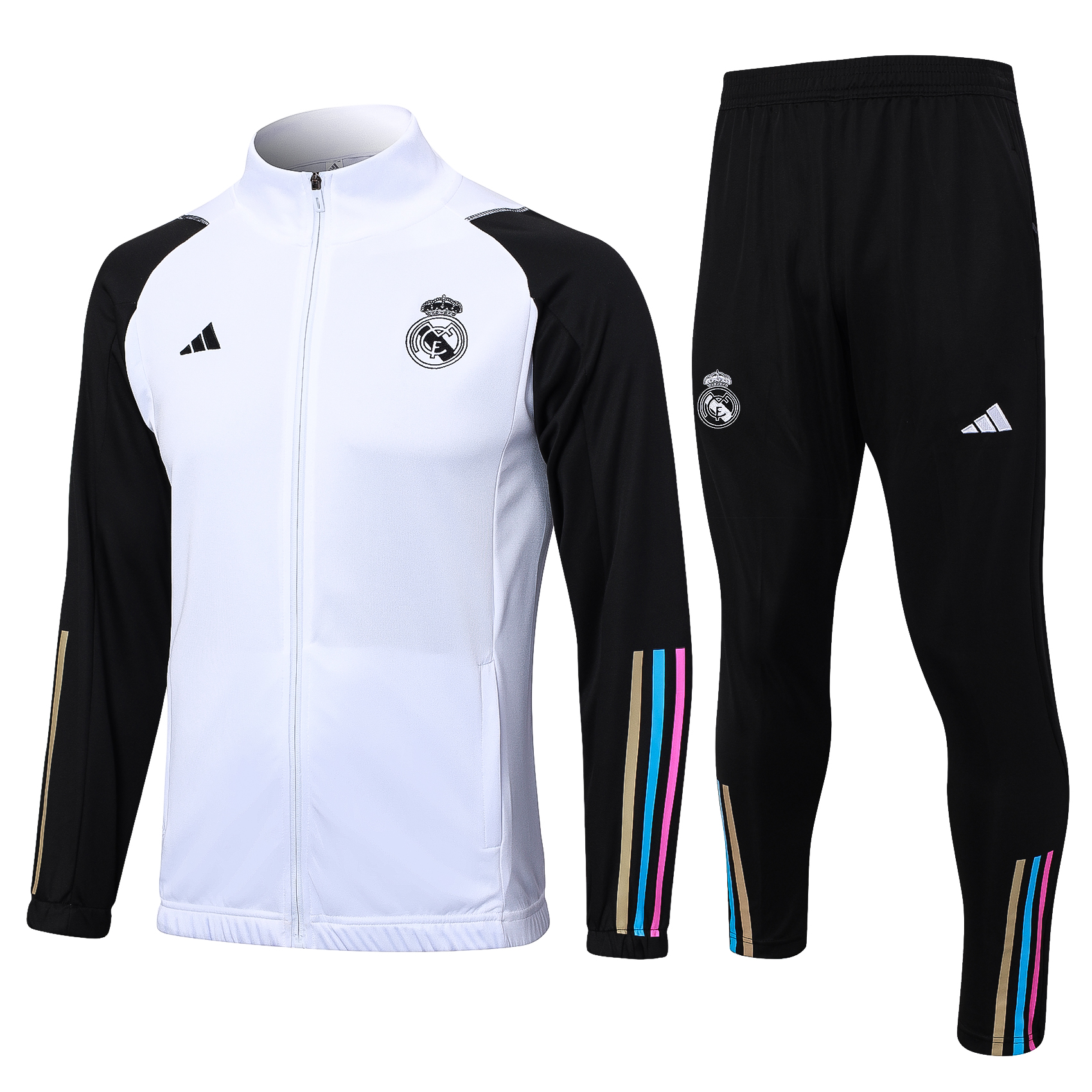 Real Madrid 23-24 Jacket Training Tracksuit - White and Black - ManixJersey