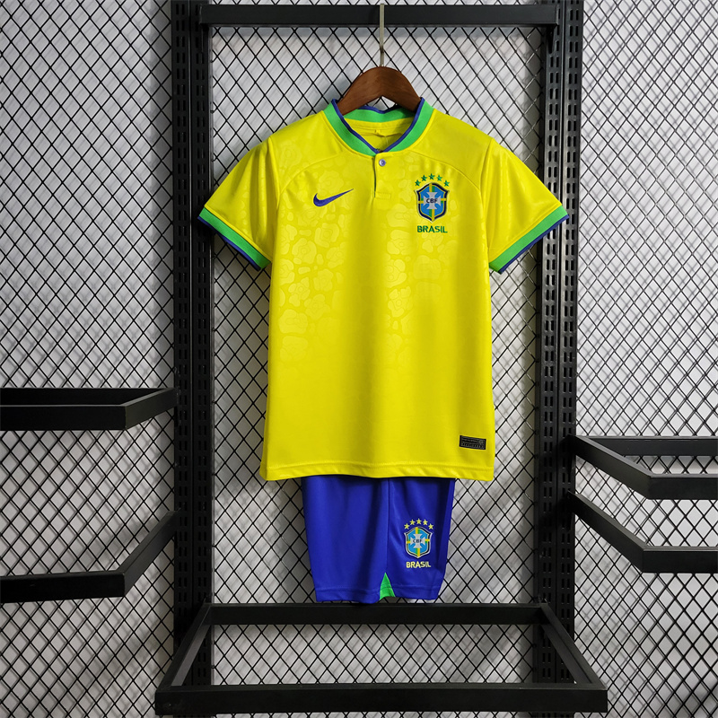 World Cup 2022 Brazil 22-23 Home Kids Kit - ManixJersey
