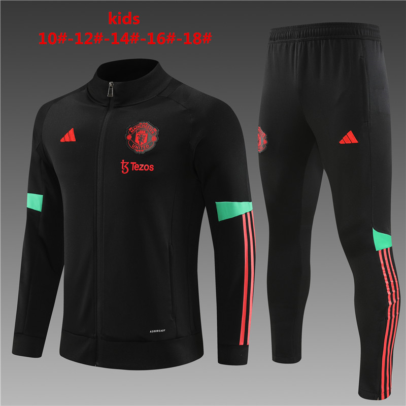 Manchester United 23-24 Kids Jacket Training Tracksuit - Black - ManixJersey