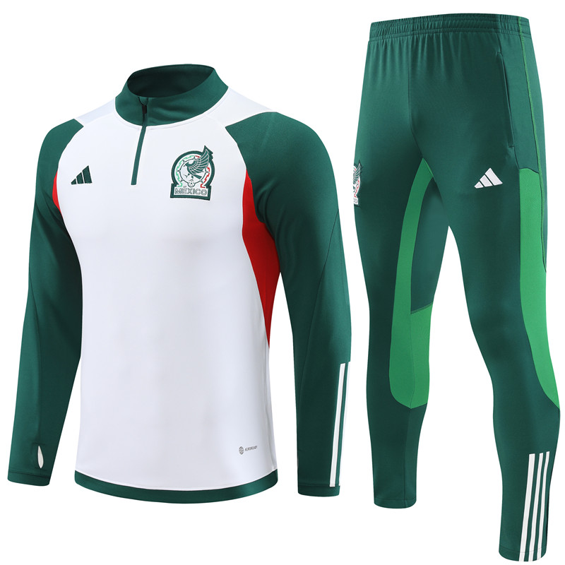 Mexico 23-24 Kids Long Sleeve Training Set White and Green - ManixJersey