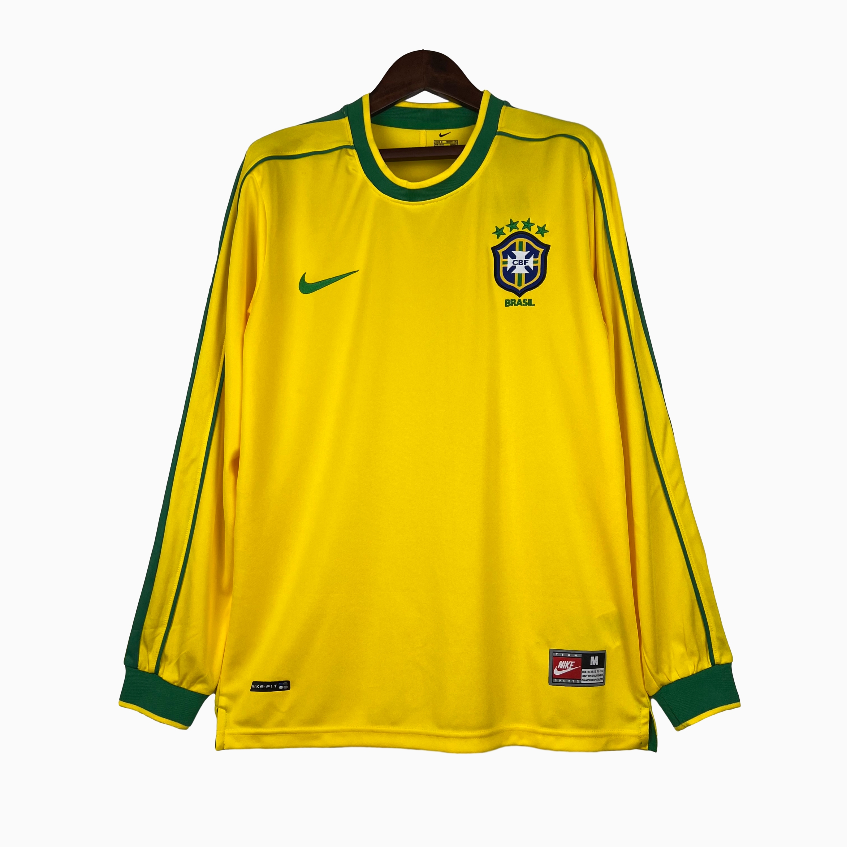 Retro Brazil 1998 Home Stadium Long Sleeve Jersey - ManixJersey