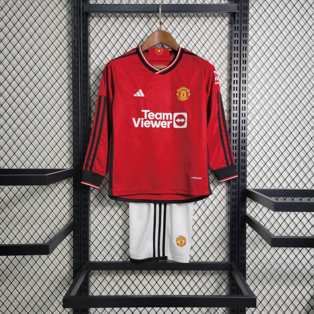 Manchester United 23-24 Home Stadium Long Sleeve Kids Kit - ManixJersey