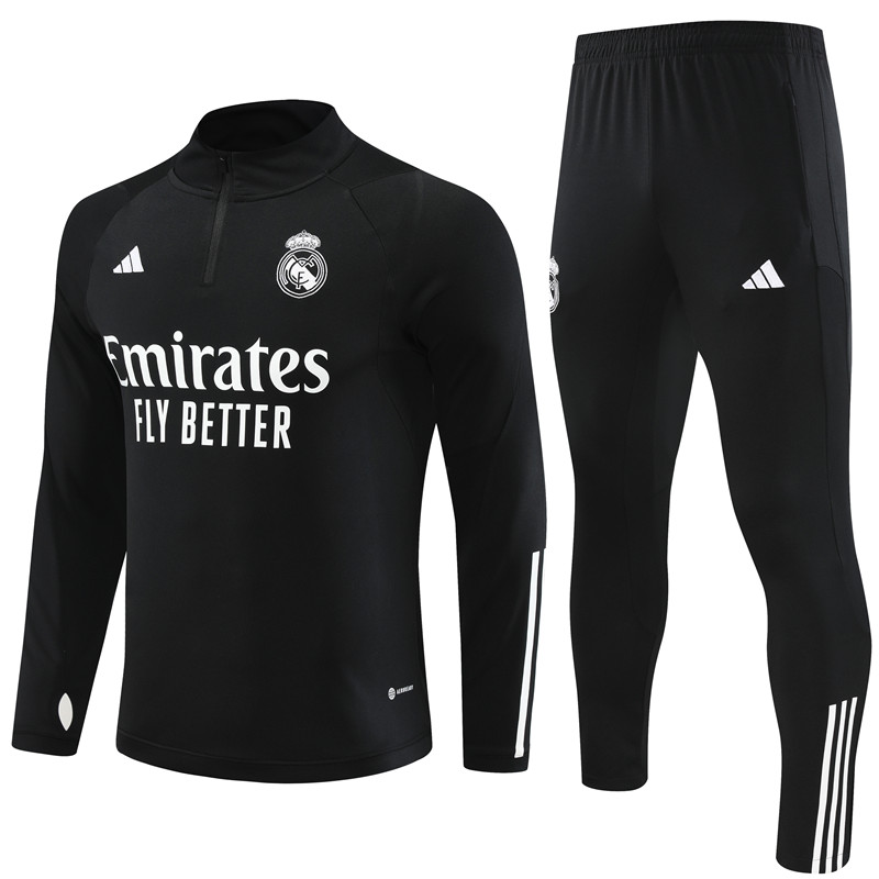 Real Madrid 23-24 Kids Long Sleeve Training Set Black - ManixJersey