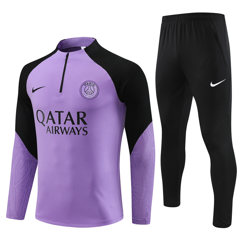 Paris Saint-Germain PSG 23-24 Kids Long Sleeve Training Set Purple - ManixJersey