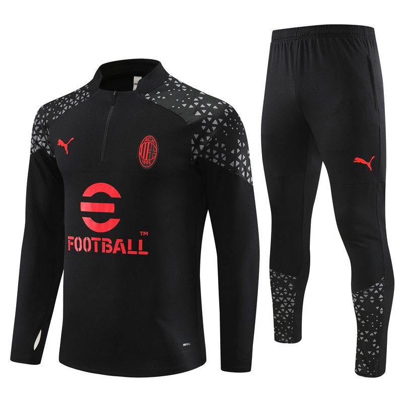 AC Milan 23-24 Kids Long Sleeve Training Set Black and Red - ManixJersey