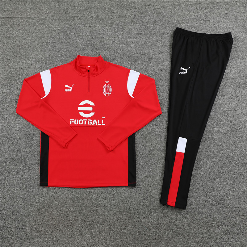 AC Milan 23-24 Kids Long Sleeve Training Set Red and White - ManixJersey