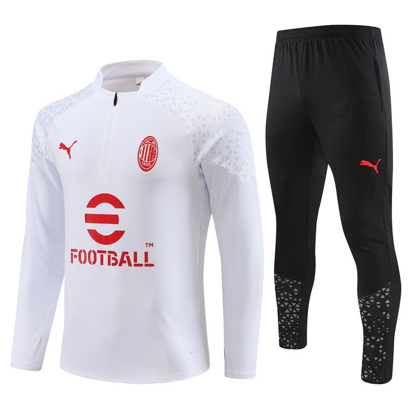 AC Milan 23-24 Kids Long Sleeve Training Set White - ManixJersey