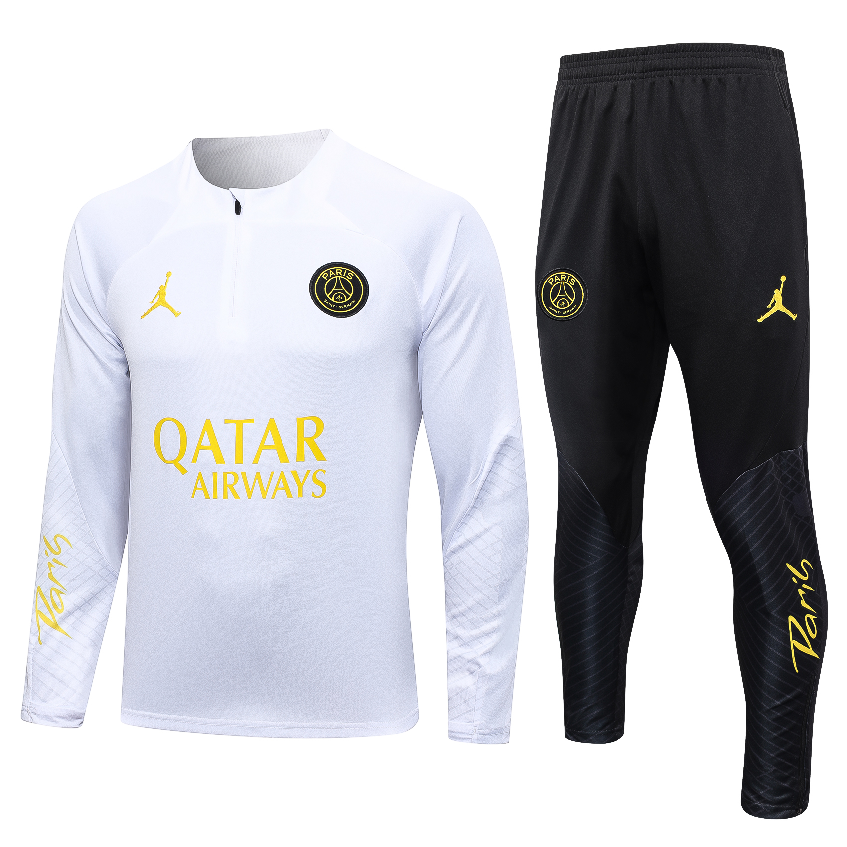 Paris Saint-Germain PSG 23-24 Kids Long Sleeve Training Set White and Golden - ManixJersey