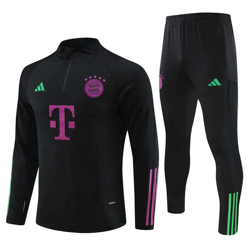 Bayern Munich 23-24 Kids Long Sleeve Training Set Black and Purple - ManixJersey