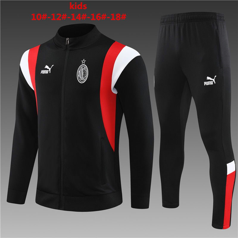 AC Milan 23-24 Kids Jacket Training Tracksuit - Black - ManixJersey