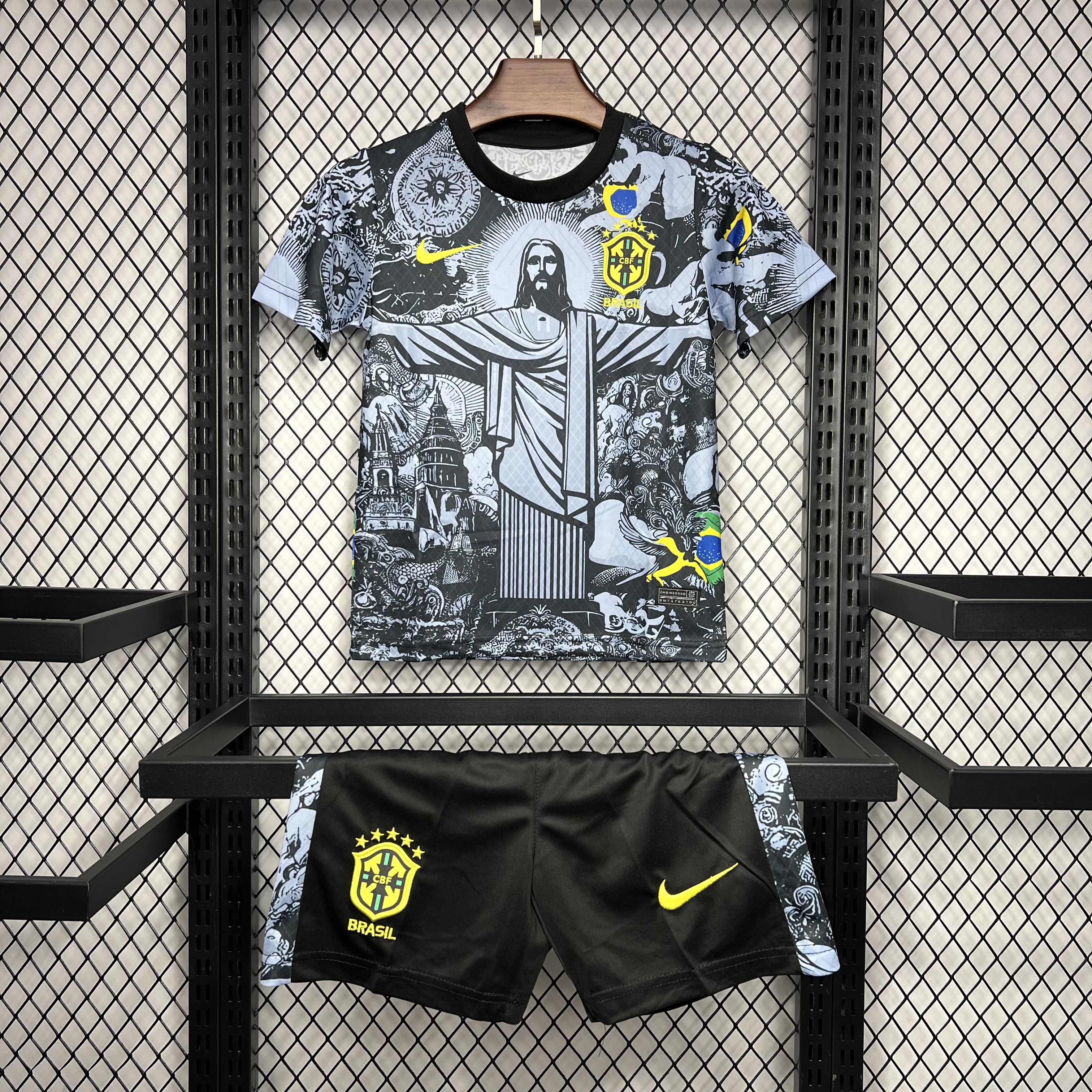 Brazil 2024 Christ the Redeemer Statue Kids Kit - Black - ManixJersey