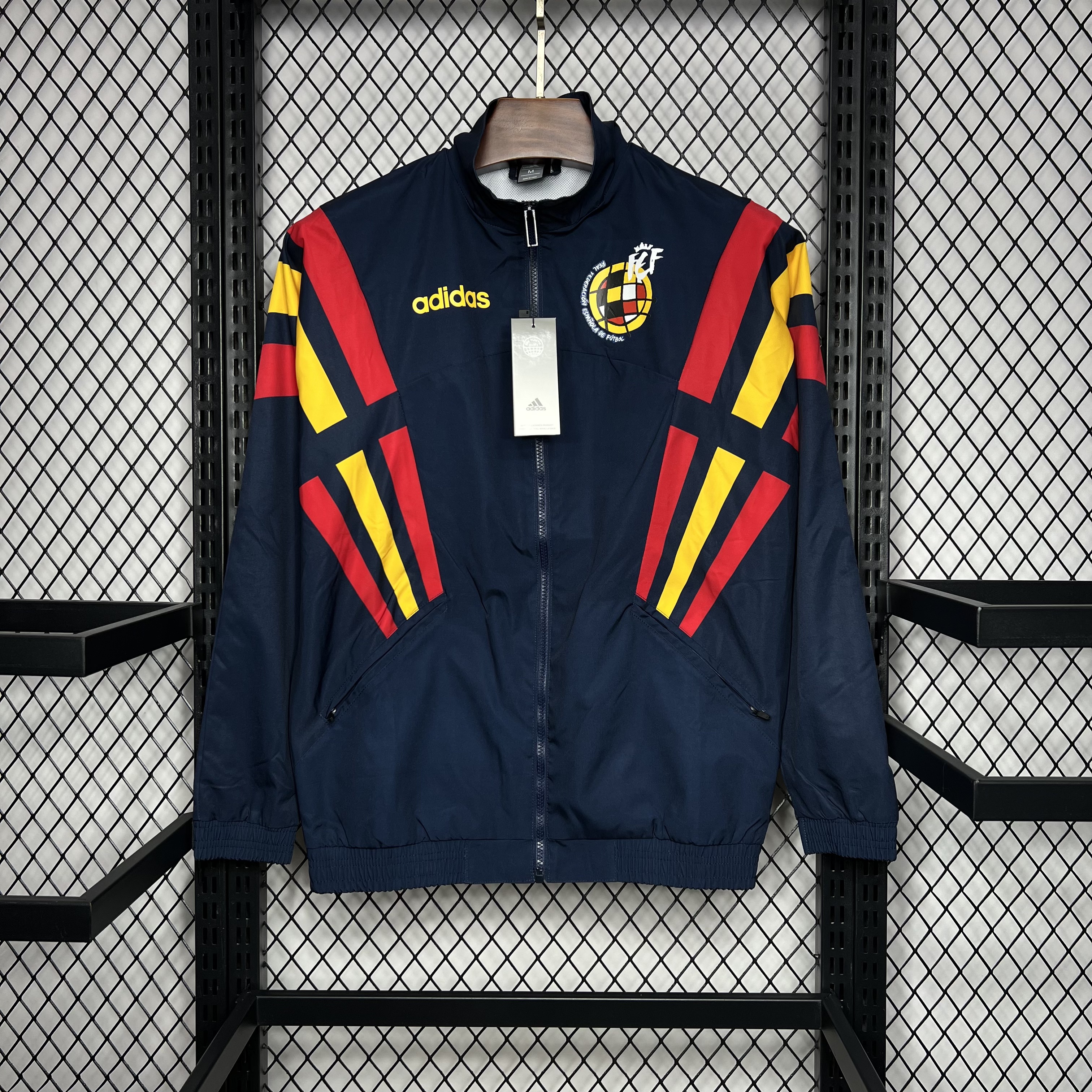 Spain 2024 Retro Style Player Windbreaker Jacket - Deep Blue - ManixJersey