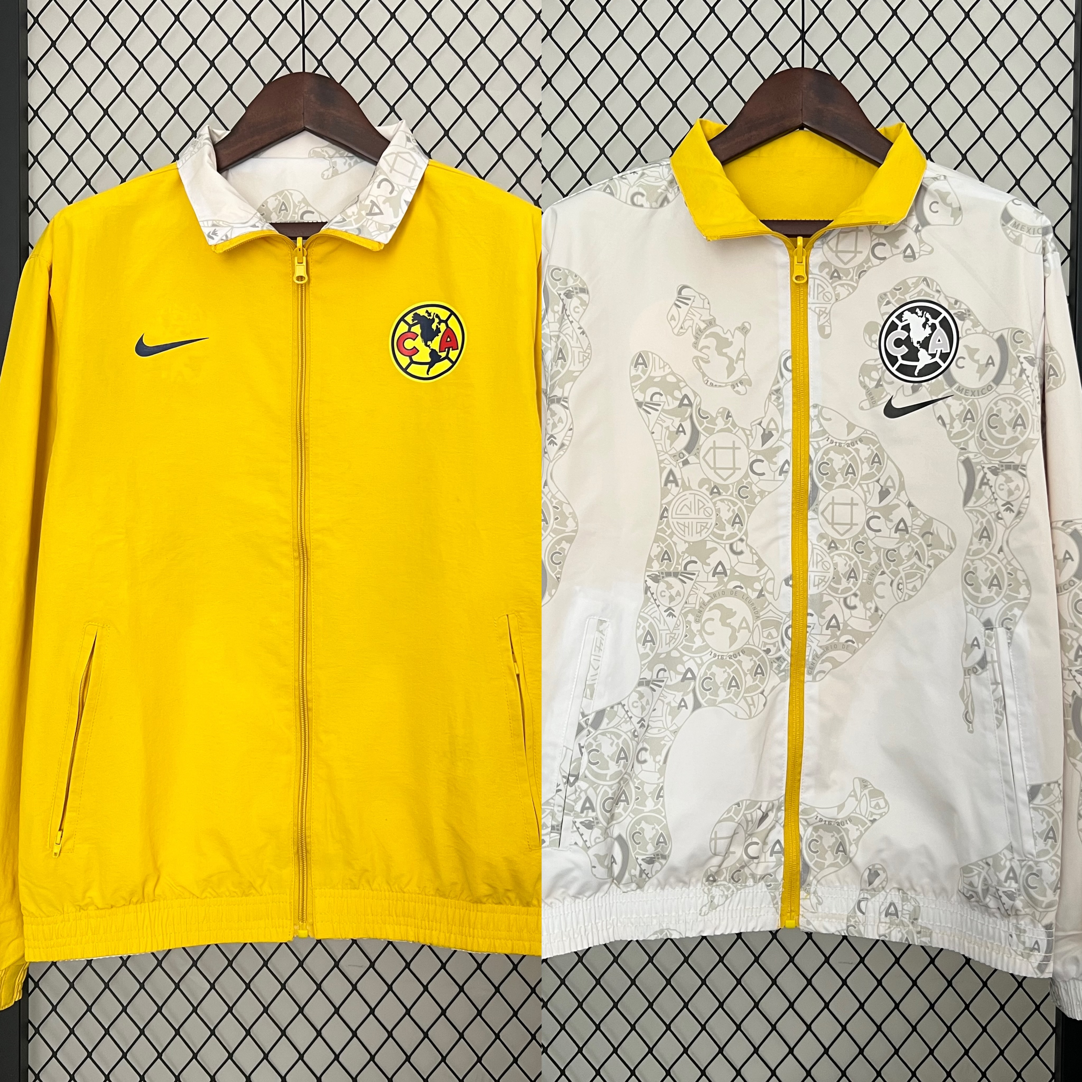 Club América 24-25 Double Sided Reversible Windbreaker - Yellow & White - ManixJersey