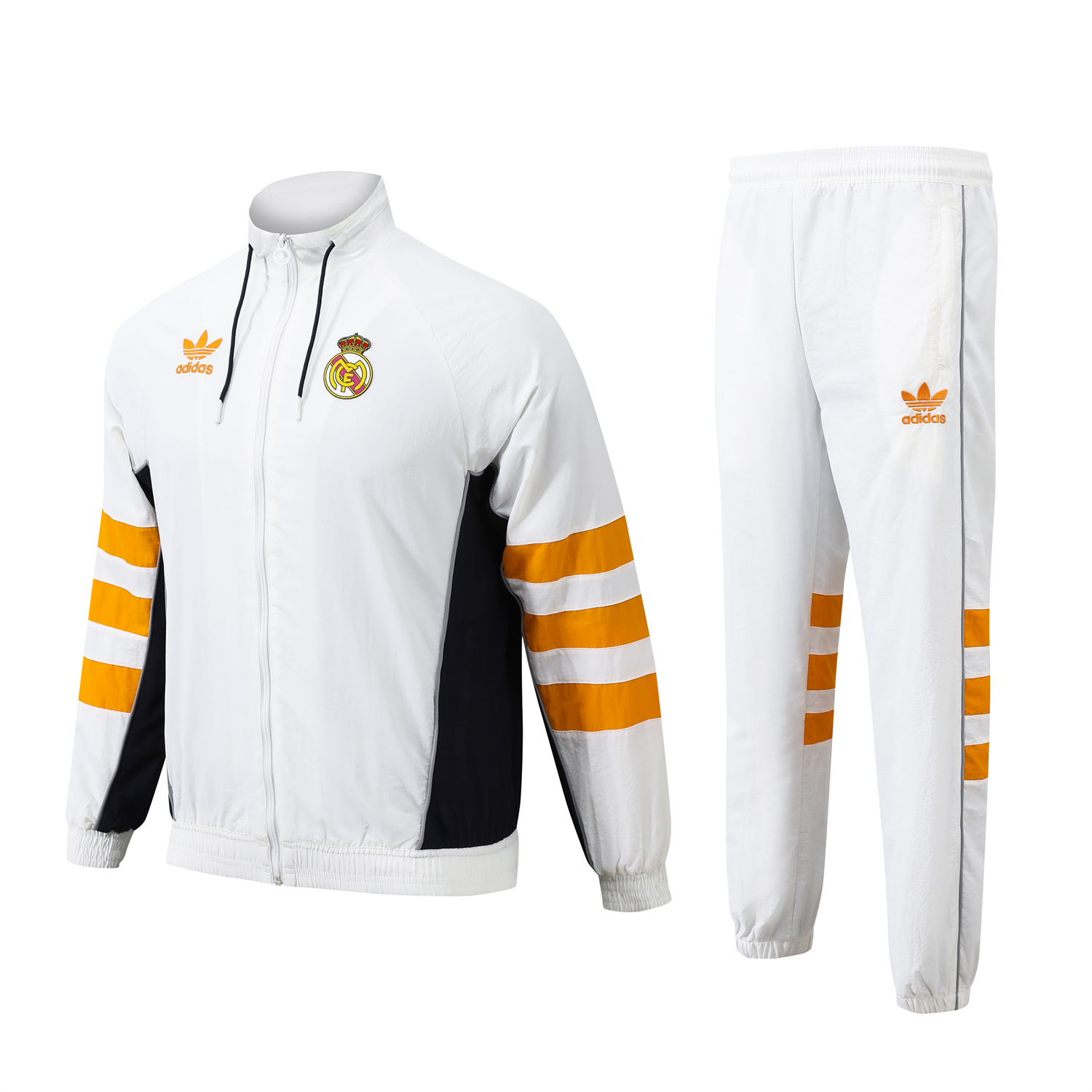 Real Madrid 24-25 Retro Style Player Windbreaker Jacket Suit - White & Orange - ManixJersey