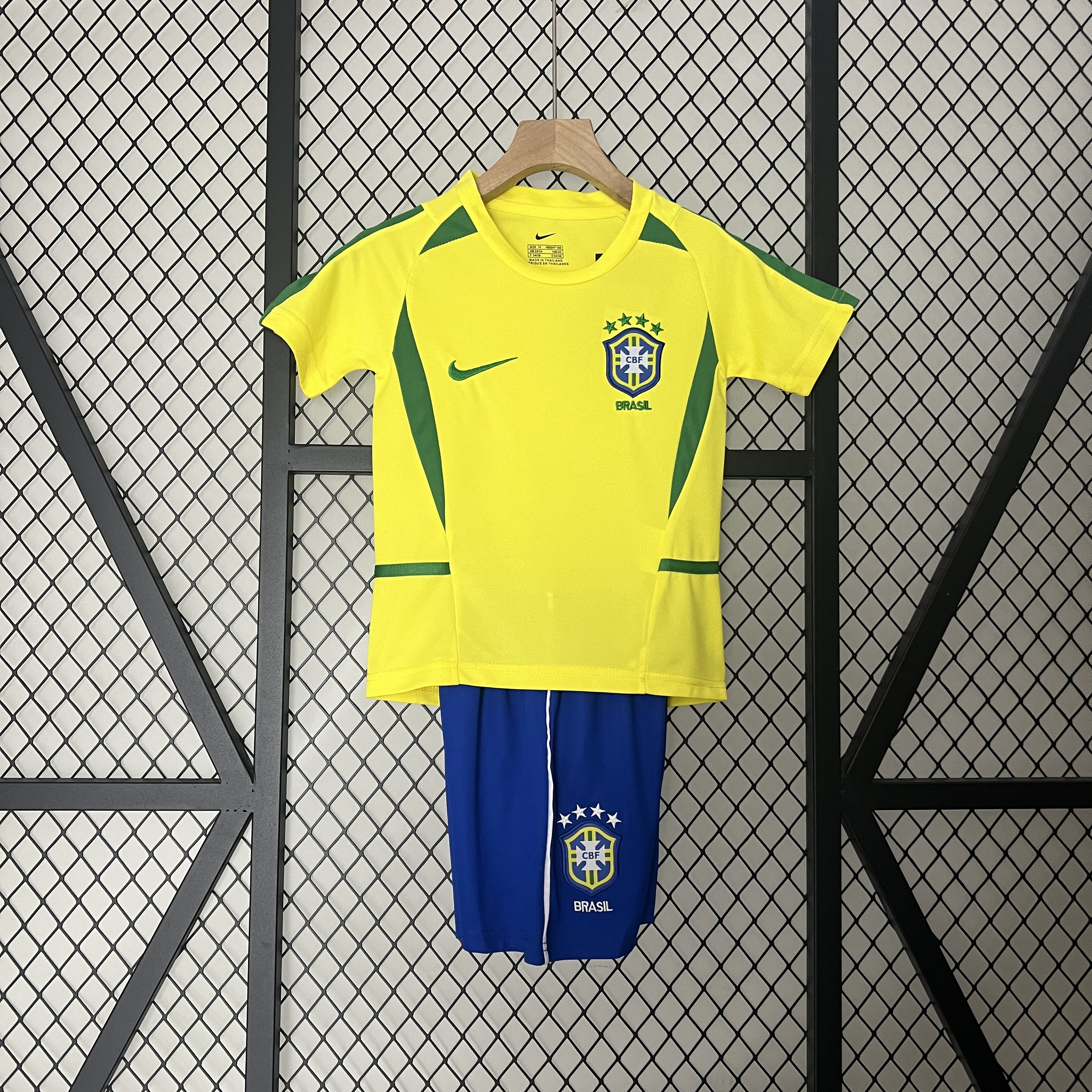 Retro Brazil 2002 Home Stadium Kids Kit - ManixJersey