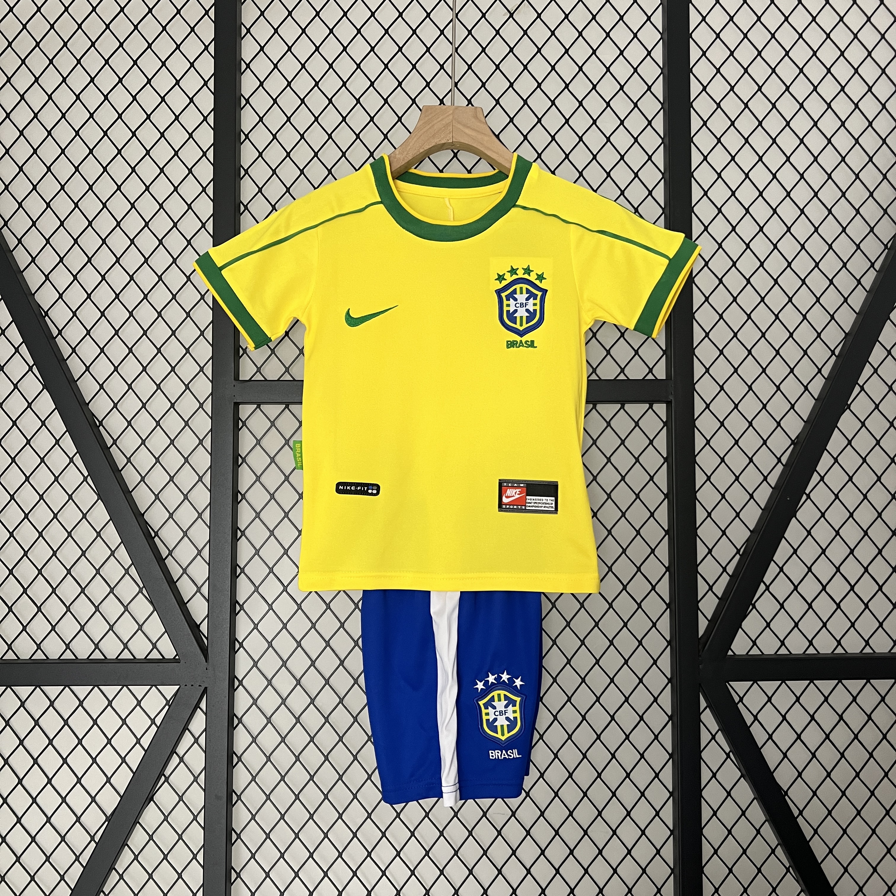 Retro Brazil 1998 Home Stadium Kids Kit - ManixJersey