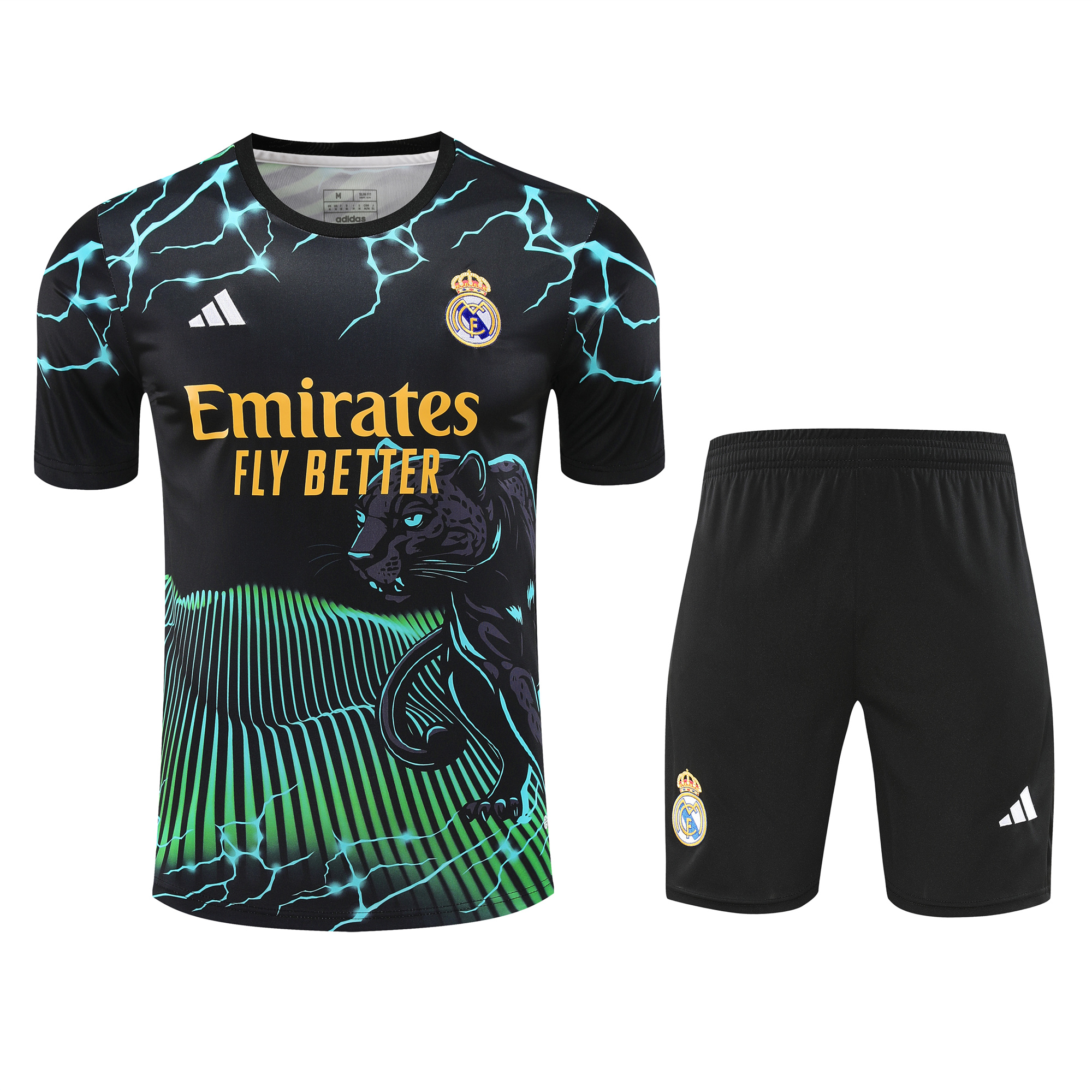 Real Madrid 24-25 Short-Sleeve Training Set - Green Leopard Top & Black Shorts - ManixJersey