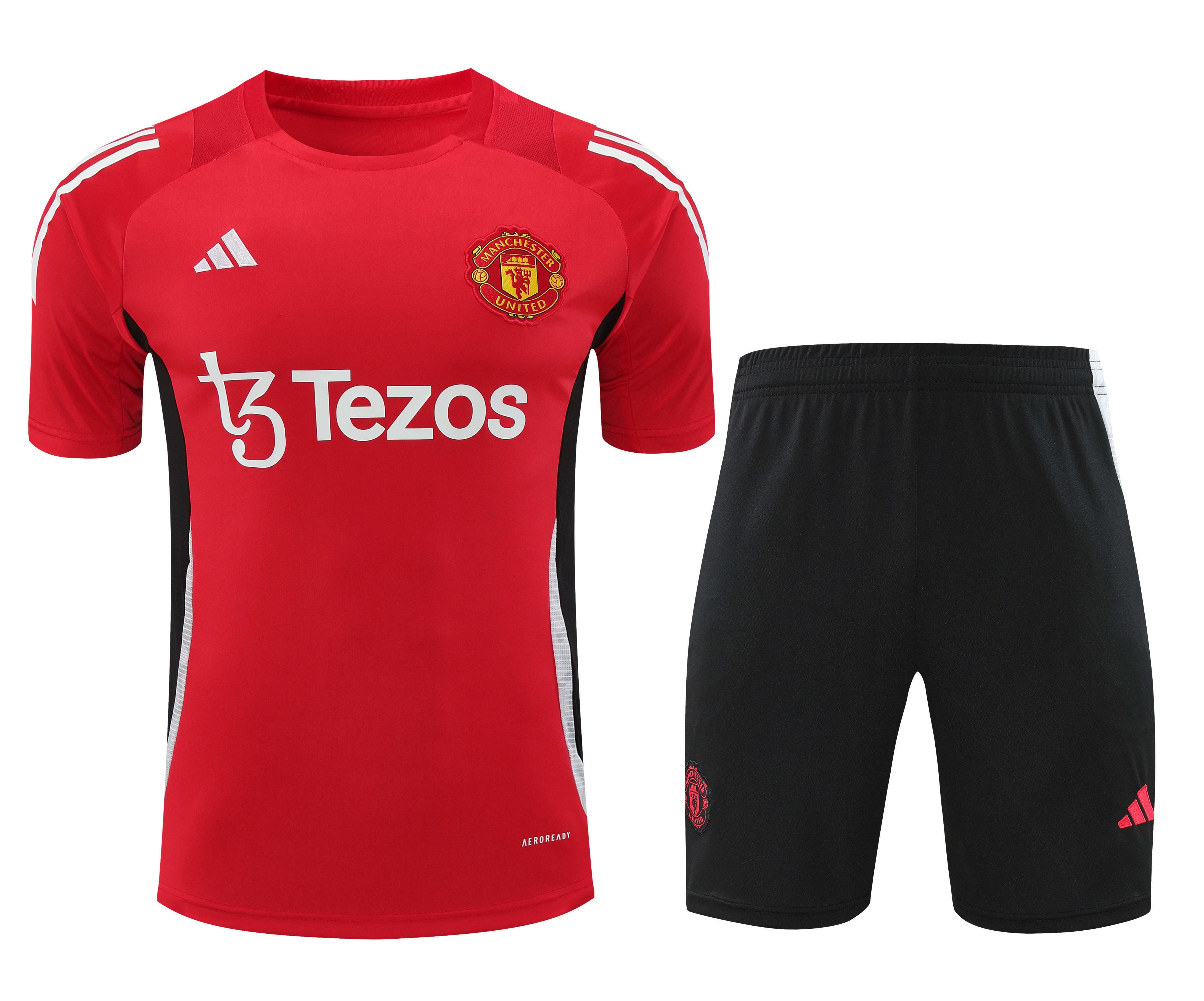 Manchester United 24-25 Short-Sleeve Training Kids Kit - Red Top and Black Shorts - ManixJersey