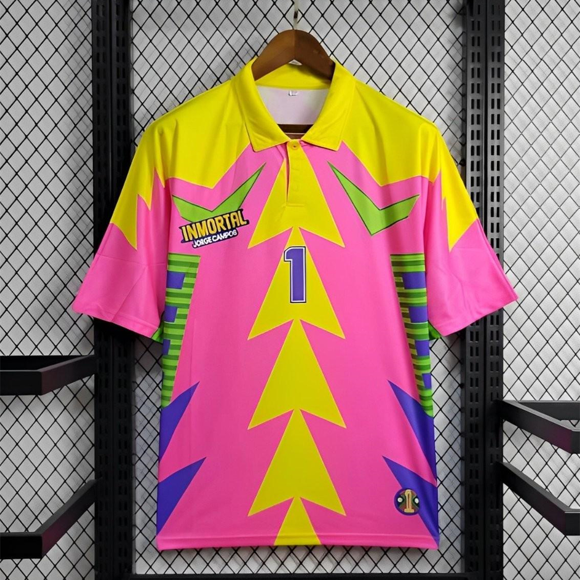 Retro Mexico 1998 World Cup Goalkeeper Pink Yellow Jersey - ManixJersey