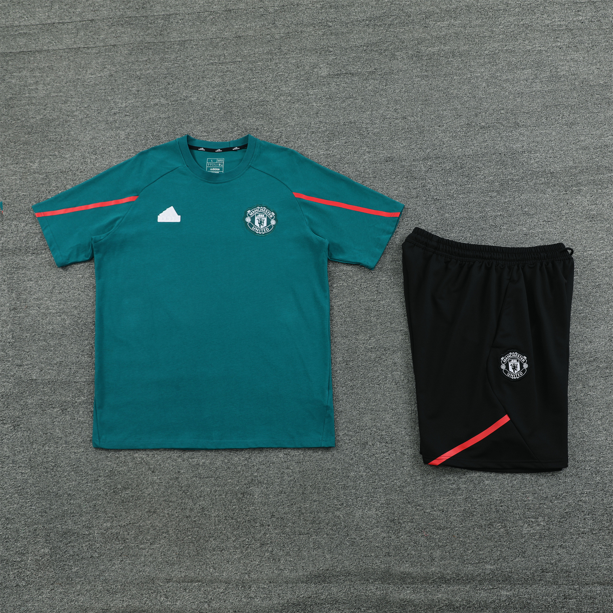 Manchester United 24-25 Short-Sleeve Training Set - Deep Green Top & Grey Shorts - ManixJersey