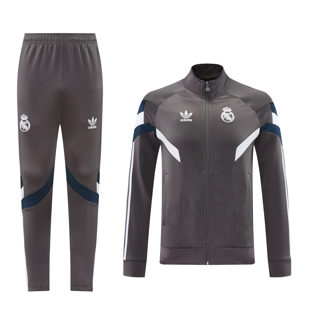 Real Madrid 24-25 Trefoil Vintage Jacket Training Tracksuit - Grey - ManixJersey