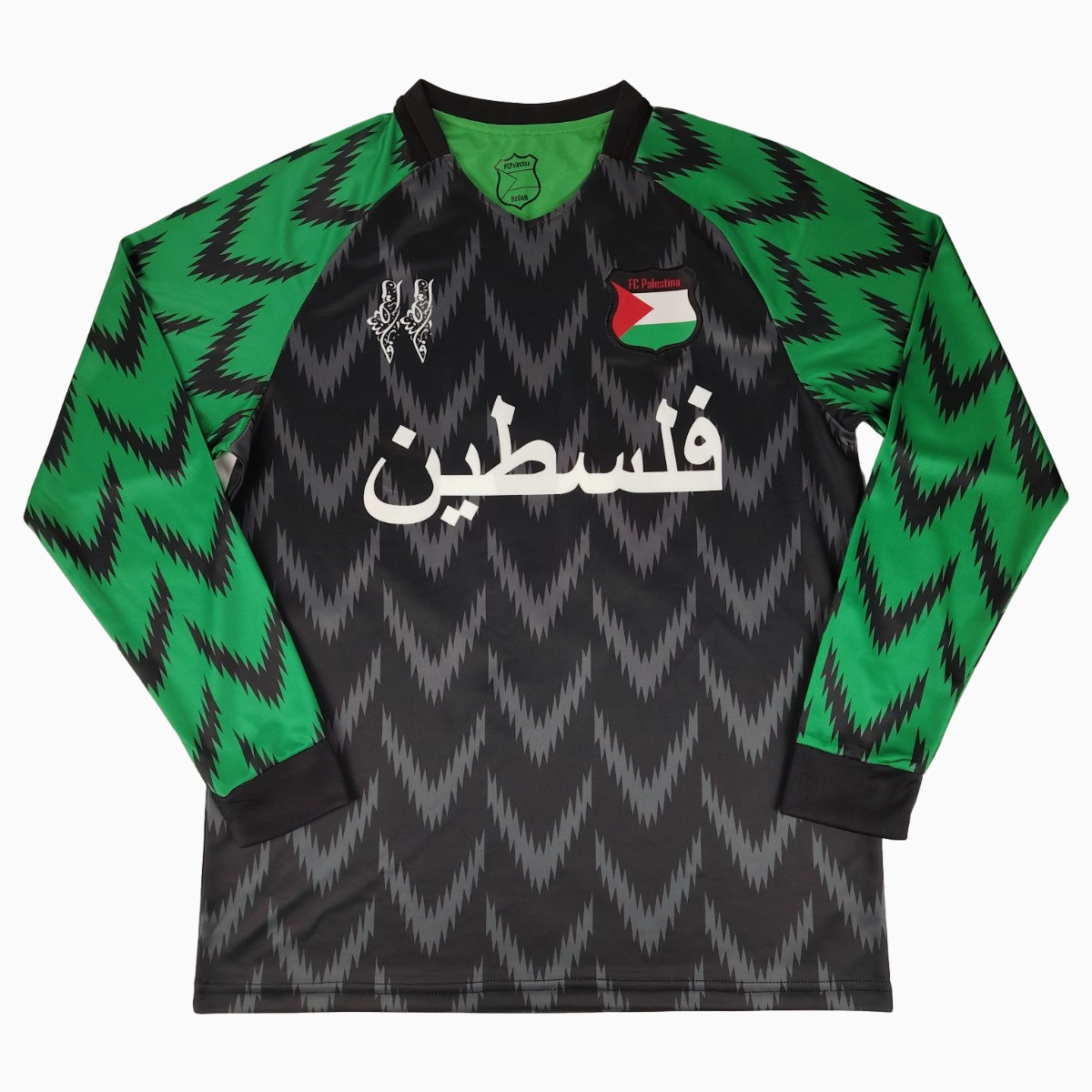 FC Palestina 24-25 Black and Green Arrow Pattern Long Sleeve Jersey with Arabic and Pattern - ManixJersey