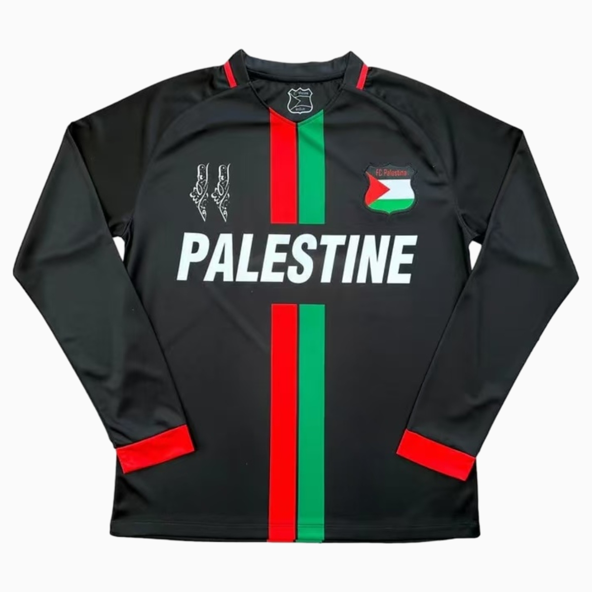 FC Palestina 24-25 Black Centre Striped Long Sleeve Jersey with English and Pattern - ManixJersey