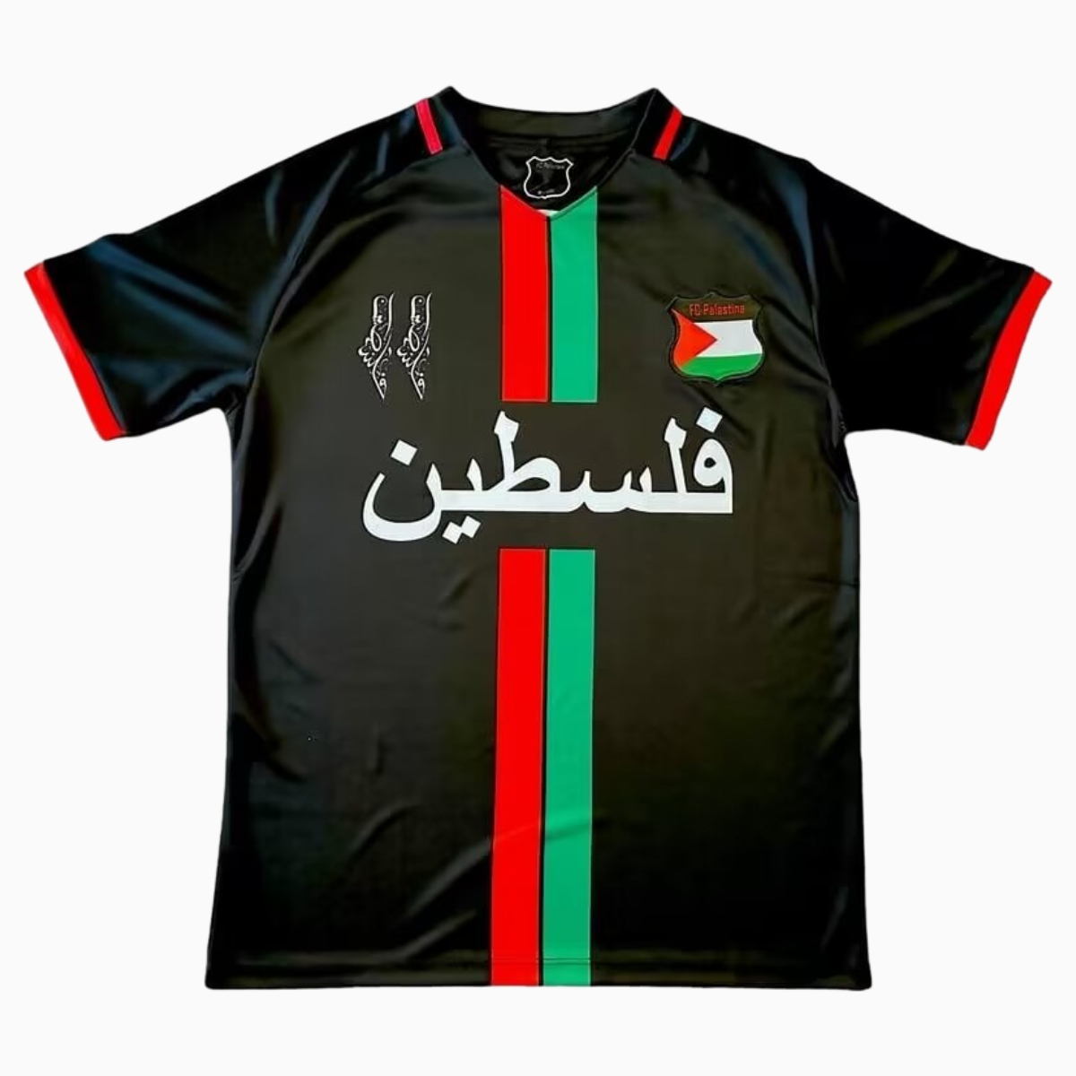 FC Palestina 24-25 Black Centre Striped Jersey with Arabic and Pattern - ManixJersey