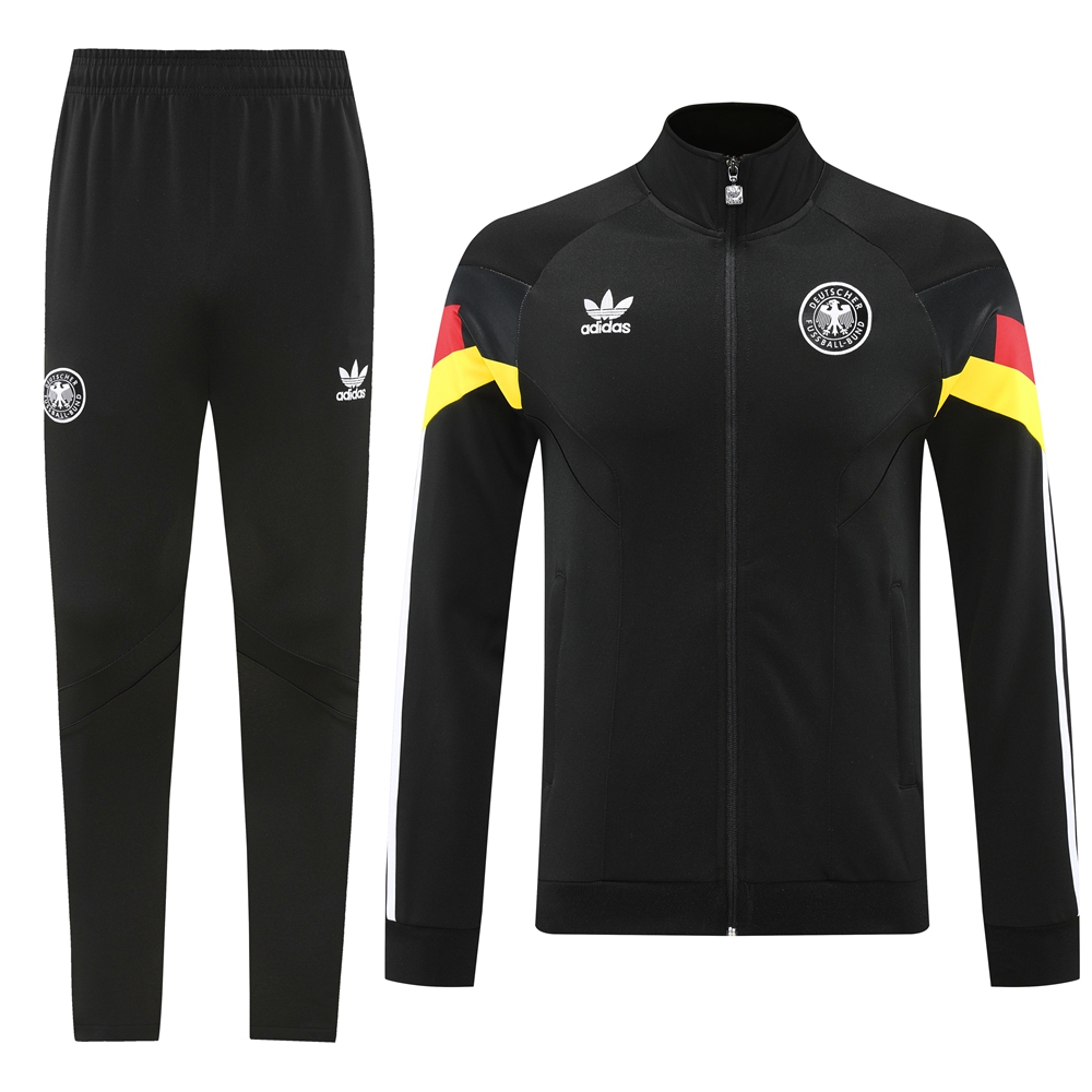 Germany 2024 Jacket Training Tracksuit - Black With Three Color Stripes - ManixJersey