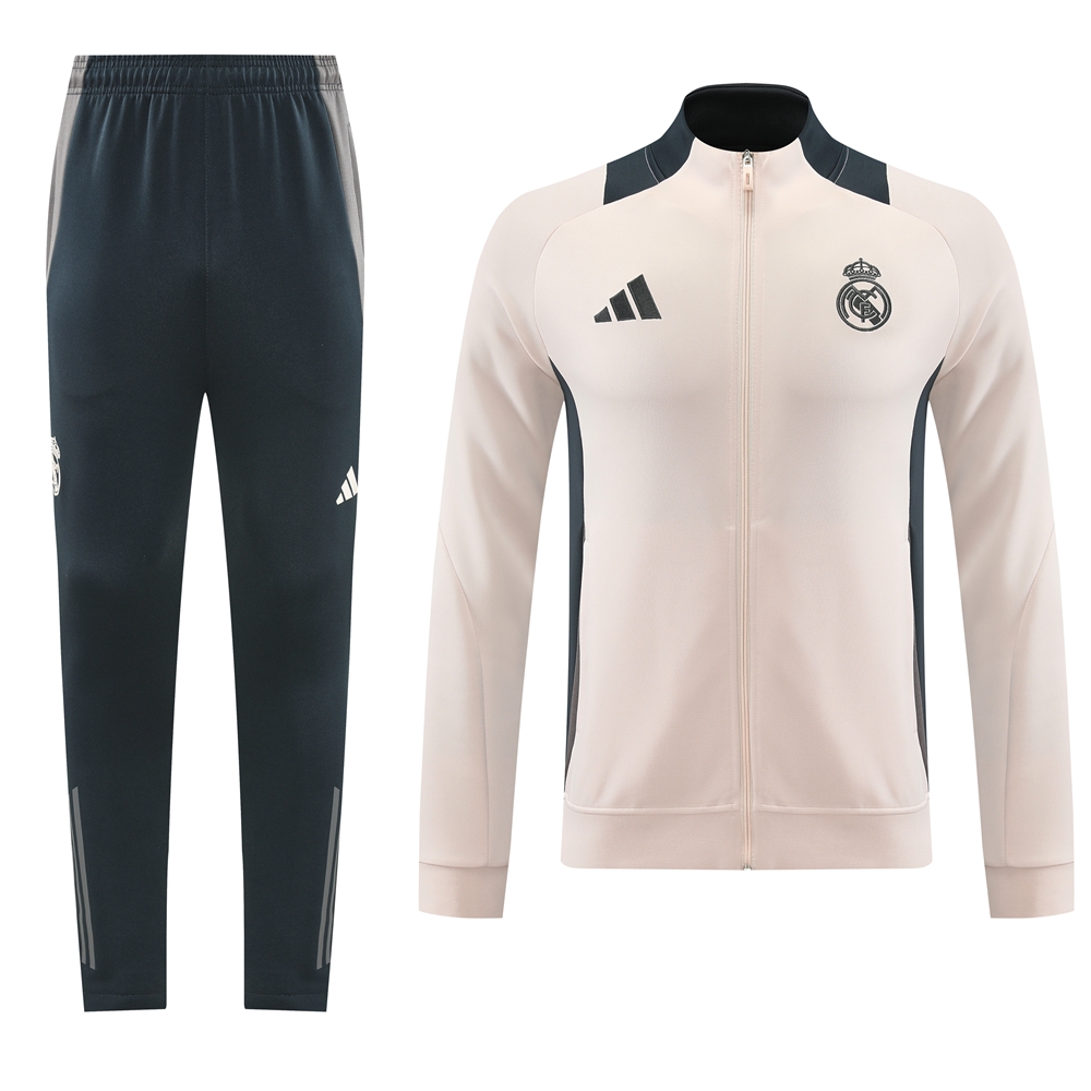 Real Madrid 24-25 Jacket Training Tracksuit - Light Pink Top and Deep Grey Pants - ManixJersey